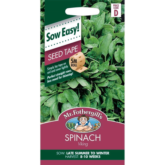 Mr Fothergill Spinach Seed Tape - 78mm x 145mm - Seeds - Quick Maturing - Auzzistore