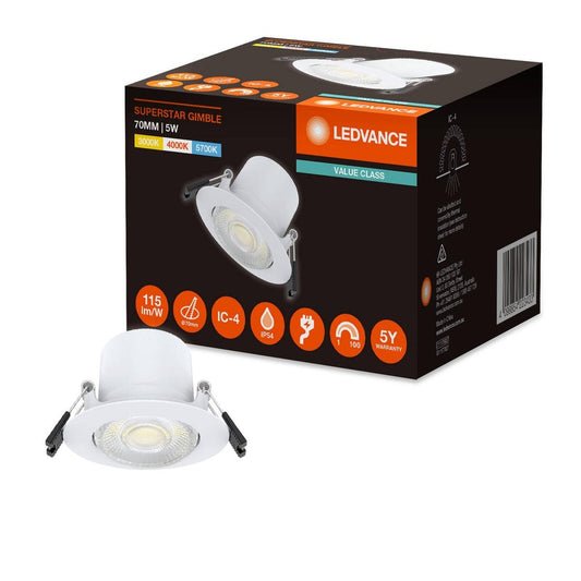 Ledvance Downlight Gimble LED 70mm Tri Colour 5W - Dimmable - IP54