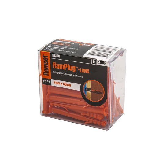 Ramset Long Anchor Ramplug 6x60mm Nylon 30 Pack Anti-Rotation - Auzzistore