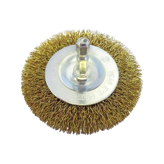 Josco 75mm Wheel Wire Brush - Brass Coated Steel - Rust Removal Tool
