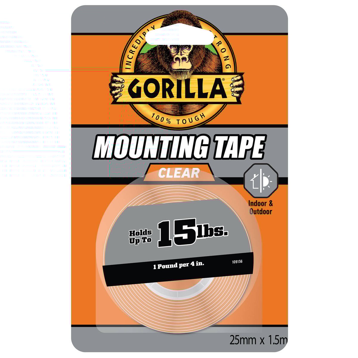Gorilla Clear Mounting Tape 1.5m Adhesive Strong Hold Weatherproof