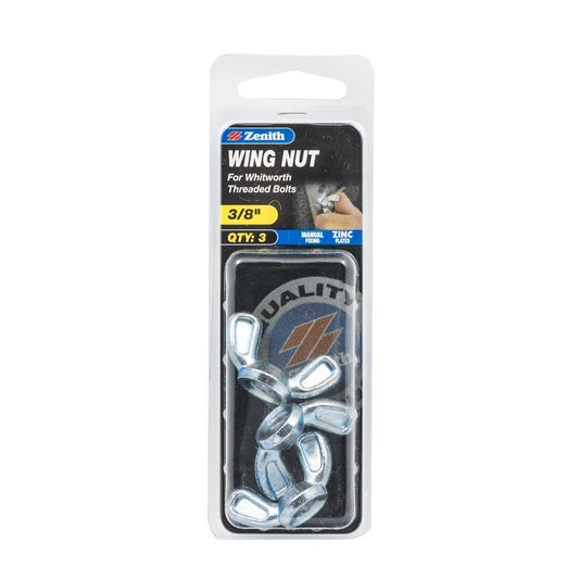 Zenith Wing Nut 3/8 Inch Zinc Plated 3 Pack Easy Tightening - Auzzistore