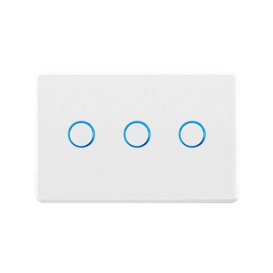 Deta Touch Activated Triple Gang Light Switch - 77mm x 30mm x 110mm - White - Auzzistore
