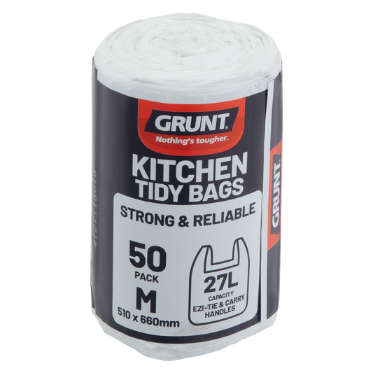 Grunt Kitchen Tidy Bags 27L White 50 Pack HDPE Easy Tear Convenience