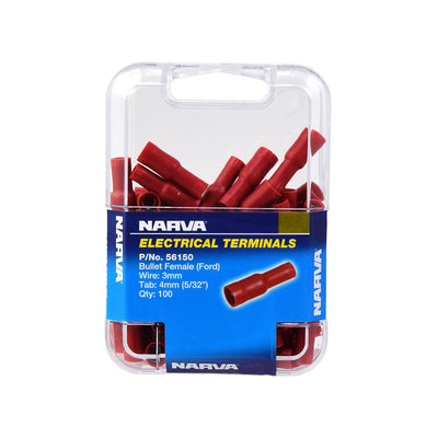 Narva Red Double Crimped Female Bullet Terminal 2.5-3mm 100 Pack