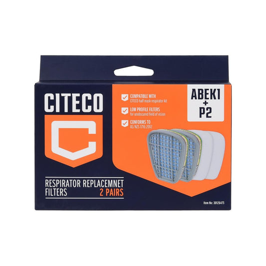 Citeco Replacement Respirator Cartridge ABEK1P2 - 120mm x 80mm x 75mm - Gas & Particle Protection - Auzzistore