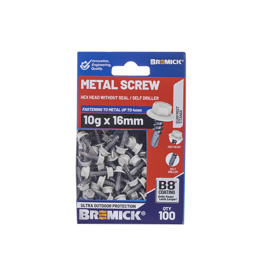 Bremick Metal Hex Screw 10g x 16mm - B8 Coating - Pack of 100 - Corrosion Resistant – view 2 - Auzzistore
