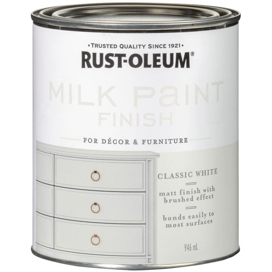 Rust-Oleum Milk Paint Finish - 946ml - Water-Based - Classic White - Auzzistore