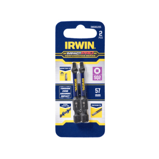 Irwin Impact Bits - 57mm SQ2 - Magnetised - High Strength - 2 Pack - Auzzistore