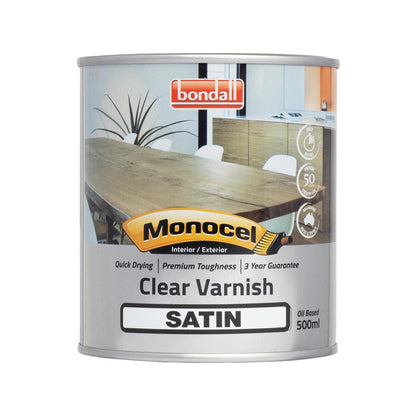 Bondall Satin Monocel Clear Timber Varnish 500ml Polyurethane UV Resistant