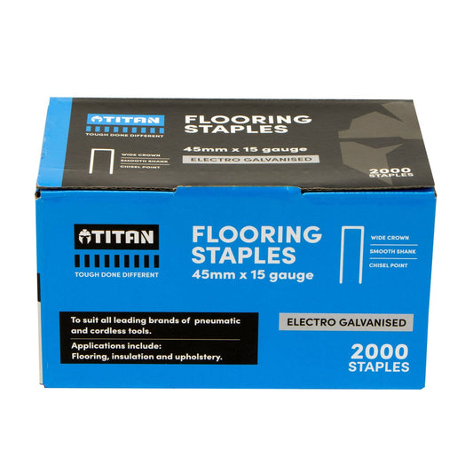 Titan 15g x 45mm Electro Galvanised Collated Flooring Staples - Pack of 2000 - Corrosion Resistant - Auzzistore