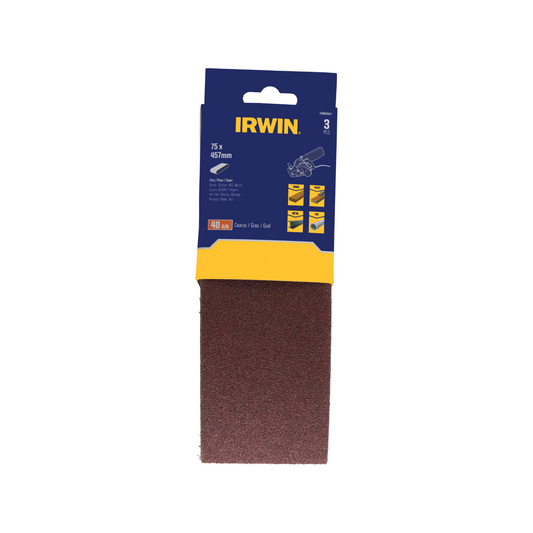 Irwin Sanding Belt 3 Pack - 75 x 457mm - 40 Grit - Wood & Metalworking - Auzzistore