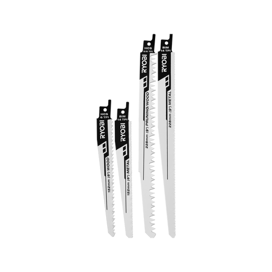 Ryobi Reciprocating Saw Blade Set - 4 Piece - 9" Blades - Wood & Metal Cutting