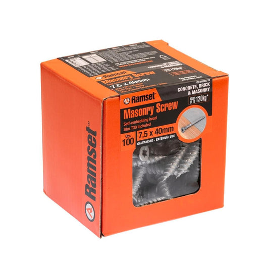 Ramset Masonry Anchor Screw - 7.5 x 40mm - Galvanised - Removable - Auzzistore