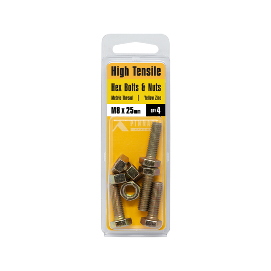 Pinnacle Hex Bolt and Nut - M8 x 25mm - Yellow Zinc - Hi Tensile - 4 Pack – view 2 - Auzzistore