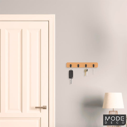 Mode Key Rack - 4 Black Hooks - Bamboo Board - Durable - Easy Install – view 2