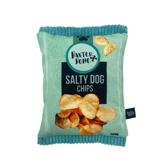 Baxter Bone Salty Dog Chips Pet Toy - Plush Crinkle Toy 170mm - Aqua