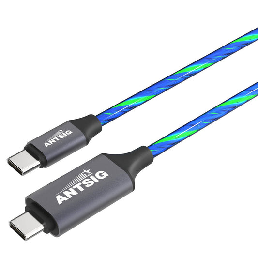 Antsig 1m USB C to USB C Light Up Cable - Blue - Charge & Sync