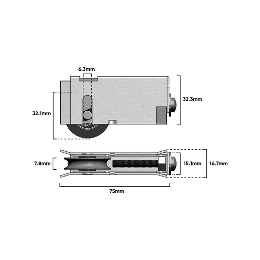 Rolltrak Carriage - 75mm x 45mm x 17mm - Stainless Steel - Heavy Duty – view 2 - Auzzistore