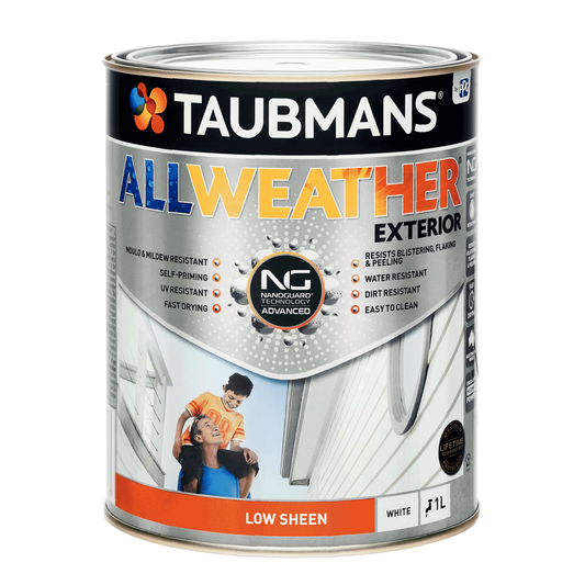 Taubmans 1L White Low Sheen All Weather Exterior Paint - Mould Resistant - Fast Drying - Auzzistore