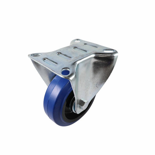 Easyroll Fixed Castor - 100mm - Blue Elastic Rubber - Non-Marking - Auzzistore