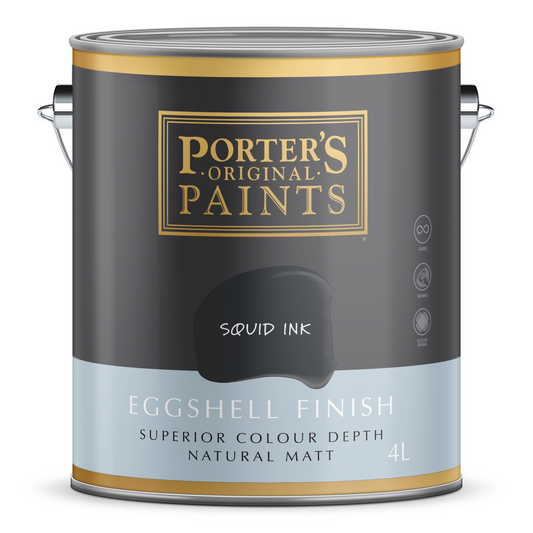 Porter S Washable Paint 4L - Squid Ink - Eggshell Finish - 199mm x 191mm x 178mm - Auzzistore