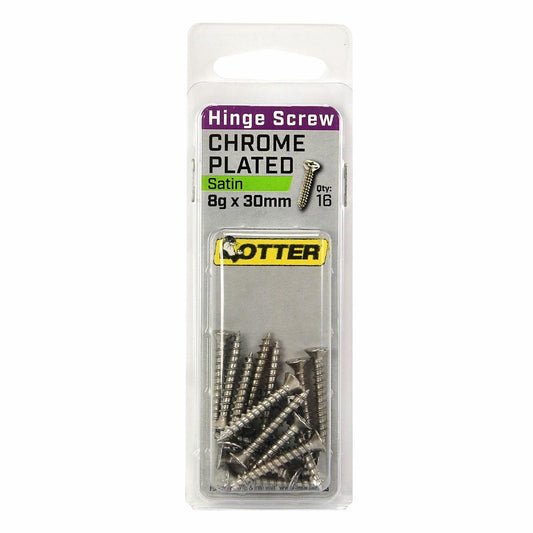 Otter Satin Chrome Hinge Screws 8 x 30mm - 16 Pack - Auzzistore