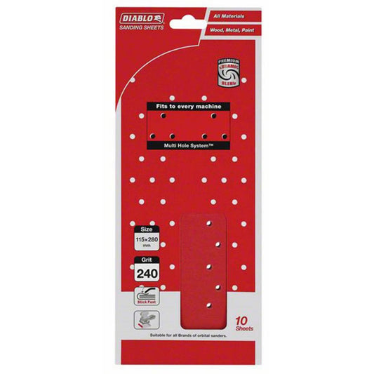 Diablo Sanding Sheet - 115 x 280mm - Coated Abrasive - 240 Grit - 10 Pack - Auzzistore