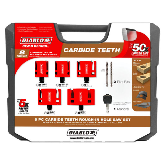 Diablo 8 Piece Demo Demon Carbide Teeth Hole Saw Set - 60mm Cutting Depth - Fast Cutting - Auzzistore
