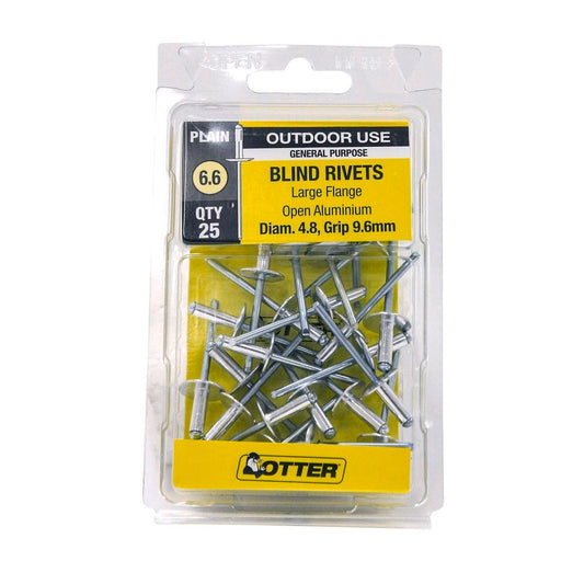 Otter Large Flange Rivets - 8 x 9mm - Aluminium - Increased Holding Power - 25 Pack - Auzzistore
