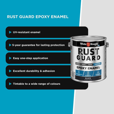 White Knight Rust Guard 4L Black Gloss Epoxy Enamel Paint - UV-Resistant, Durable