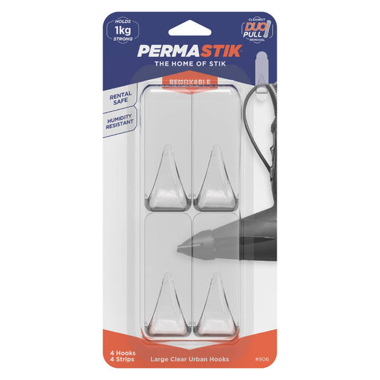 Permastik Urban Hooks - 4 Pack - Plastic - Removable Adhesive