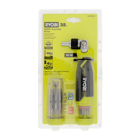 Ryobi 35 Piece Quick Change Ratcheting Driver - 180° Pivoting Head - Compact Design - Auzzistore