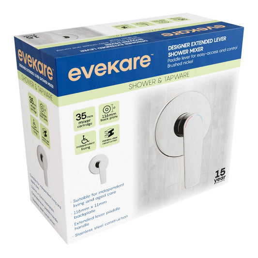 Evekare 35mm Brushed Nickel Extended Lever Shower Mixer - Accessibility Aid – view 2