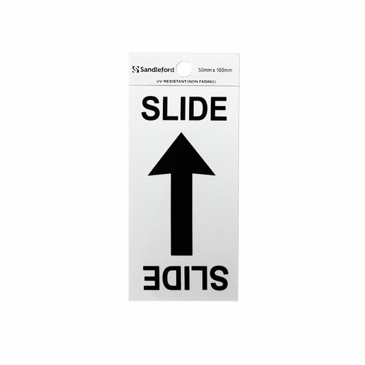 Sandleford Slide Arrow Symbol Sign - 100 x 50mm - Silver - Self Adhesive - Auzzistore