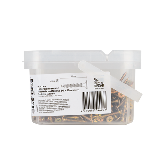 Buildex Plasterboard Screws - 6g x 30mm Gold Passivated - 500 Pack - Dual Type 17 Tip - Corrosion Resistant – view 2 - Auzzistore