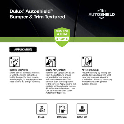 Dulux Autoshield Spray Paint 340g Textured Black Bumper - 0.34L - Excellent Adhesion
