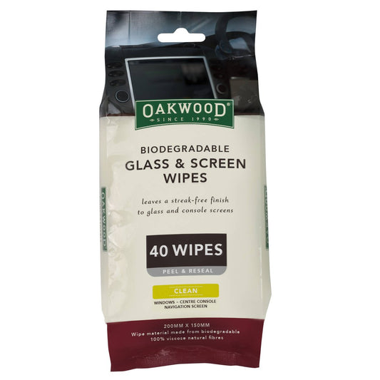 Oakwood Biodegradable Glass and Screen Wipe - 40 Pack - 200 x 150mm - Streak-Free Clean