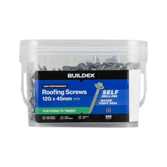 Buildex Cladding Screws 12g x 45mm - 500 Pack - Zinc-Alloy - Class 3 Corrosion Protection - Auzzistore