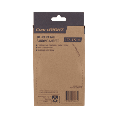 Craftright Orbital Sand Sheets 10 Pack - 107 x 172mm - Aluminium Oxide - Various Grits