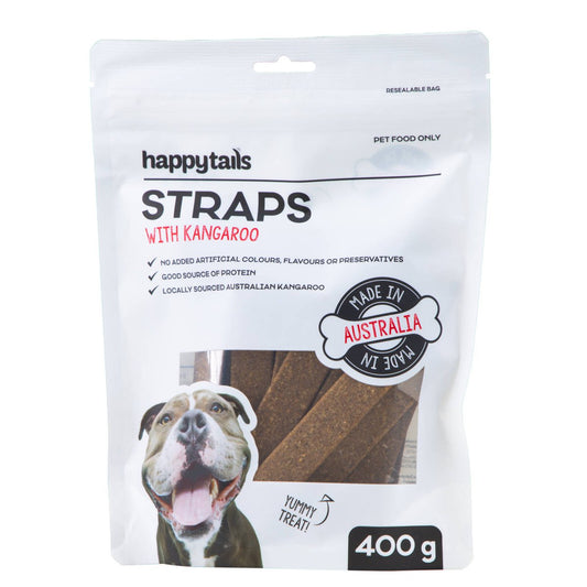 Happy Tails Kangaroo Dog Treats - 400g Straps - High Protein - Natural Ingredients