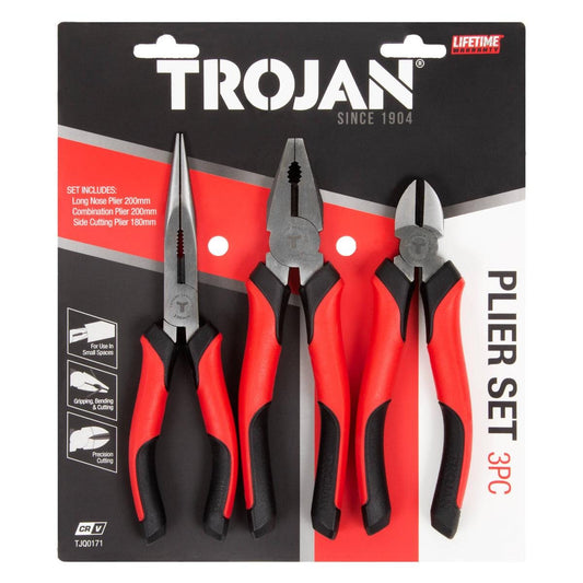 Trojan 3 Piece Plier Set - Chrome Vanadium Steel - 280mm x 40mm x 240mm - Auzzistore