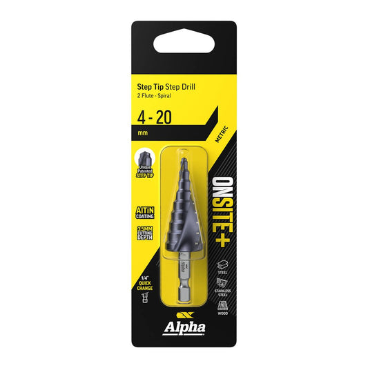 Alpha Onsite 4 Step Drill - 20mm - High-Speed Steel - Quick-Change Shank - Burr-Free Holes - Auzzistore