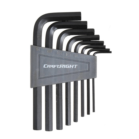 Craftright 8 Piece Imperial Hex Key Set - Chrome Vanadium Steel - 1/16" to 1/4" - Durable Storage Rack