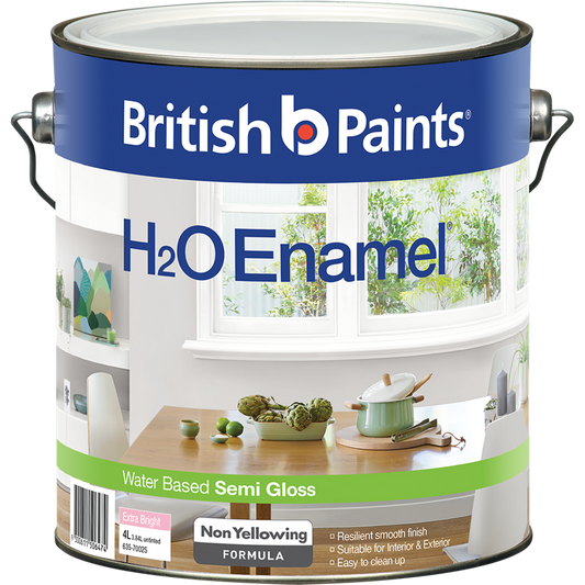 British Paints Extra Bright H2O Enamel Paint 4L Semi Gloss Durable Finish