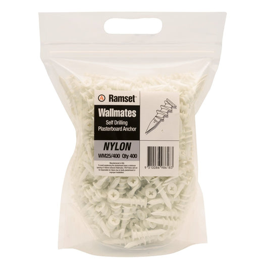 Ramset Wallmate Nylon Anchor 400 Pack - Self-Drilling - Easy Install - Auzzistore