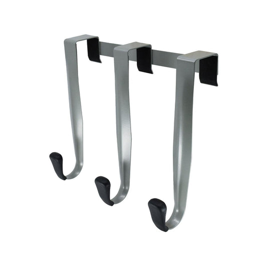 Adoored 3 Hooks Over the Door Hook Rack - 230mm x 210mm x 95mm - Satin Chrome