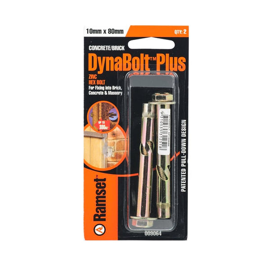 Ramset DynaBolt Plus - 10mm x 80mm - Gold Passivated - 2 Pack - Auzzistore