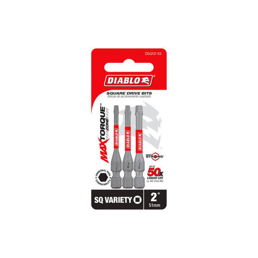 Diablo Power Bit Sq Variety 2 - 3 Pack - 46mm x 6.35mm x 98.43mm - Durability, Impact Resistance - Auzzistore