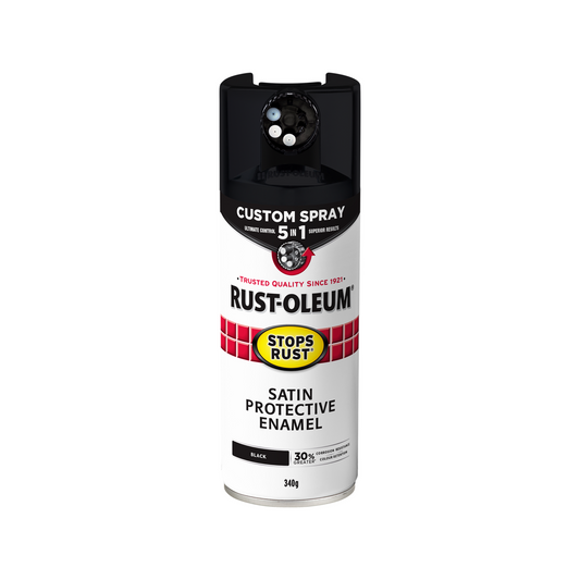 Rust Oleum 340g Black Satin Spray Paint - 5 in 1 Custom Spray - Rust Protection - Auzzistore